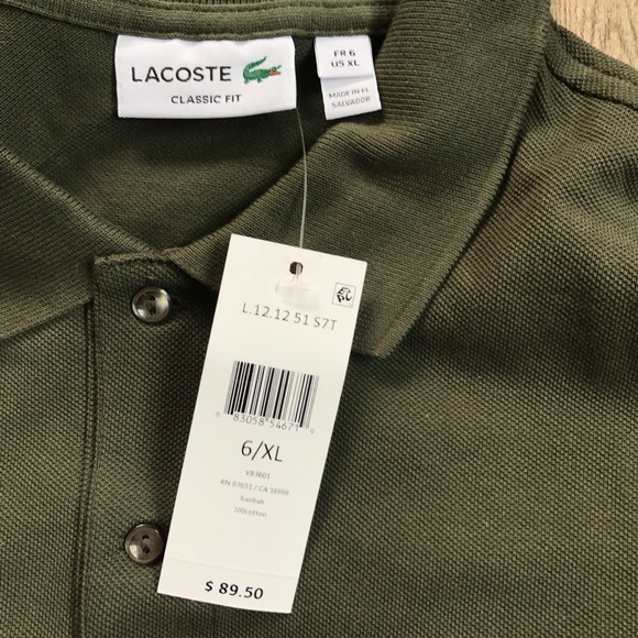 NWT LACOSTE MENS SHIRT SIZE 6 XL GREEN - Picture 4 of 4